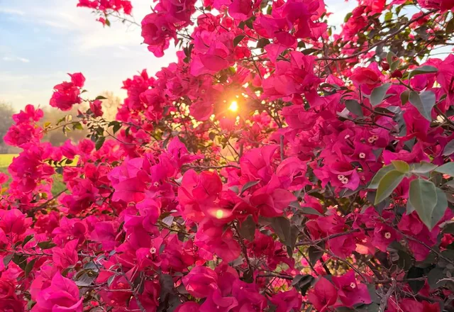 Bugambilia rosa con sol entre flores